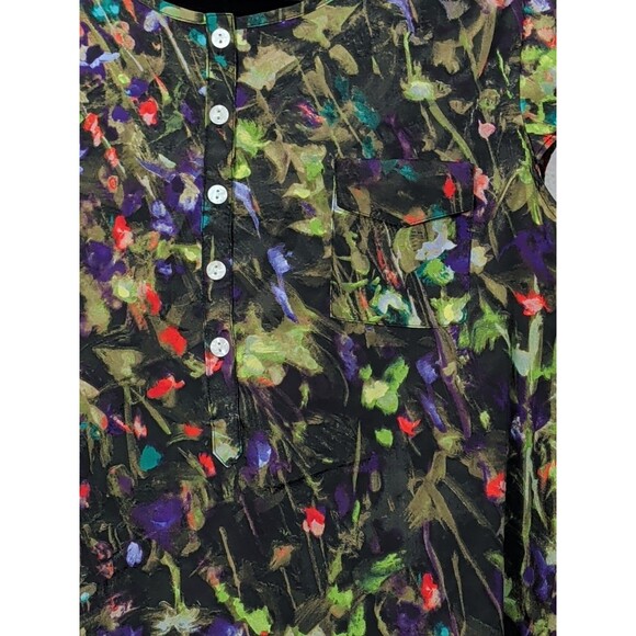 J.Crew Women M Abstract Floral Flutter Sleeve Button Front Blouse Scoop Neck - Picture 3 of 11